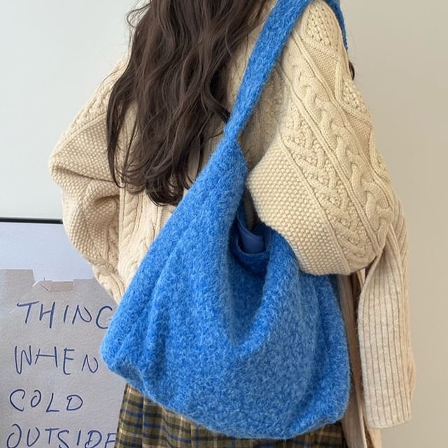 Indenis-Plain Fleece Shoulder Bag
