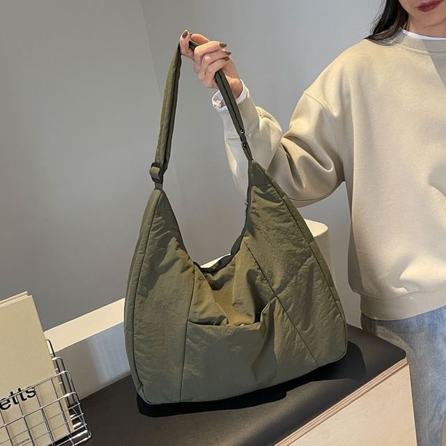 Indenis-Plain Panel Fabric Tote Bag