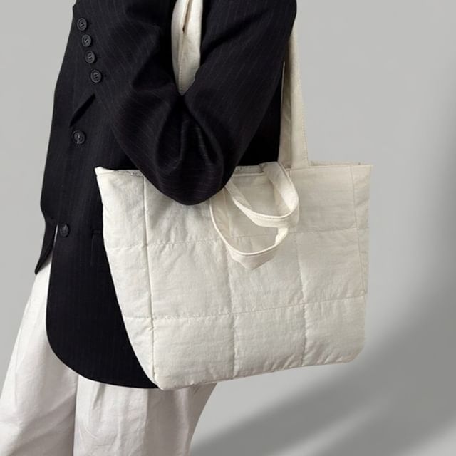 Indenis-Plain Quilted Fabric Tote Bag