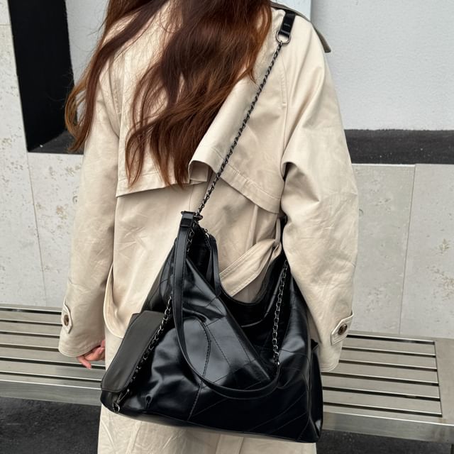 Indenis-Quilted Panel Crossbody Tote Bag