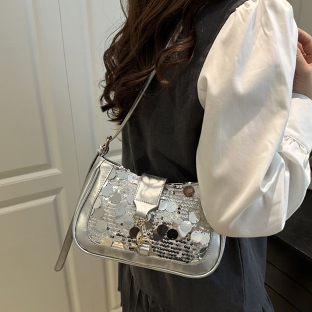 Indenis-Sequined Buckled Crossbody Bag