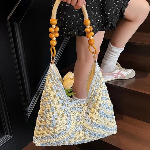 Indenis-Striped Straw Tote Bag