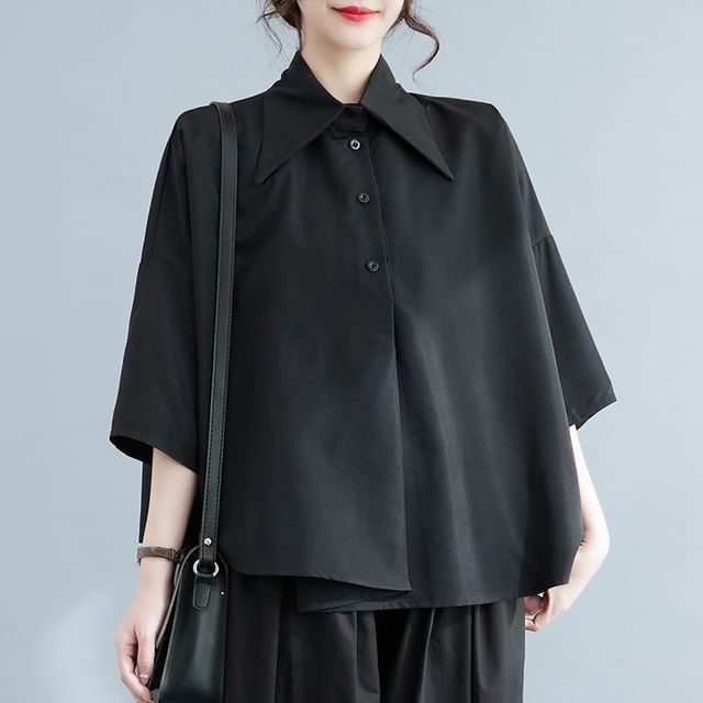 INEN-34-Sleeve Plain Asymmetrical Shirt