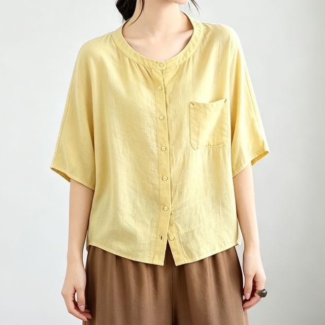 INEN-Bat Sleeve Round Neck Plain Blouse