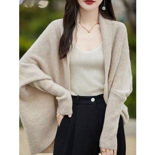 INEN-Batwing-Sleeve Plain Open Front Cardigan