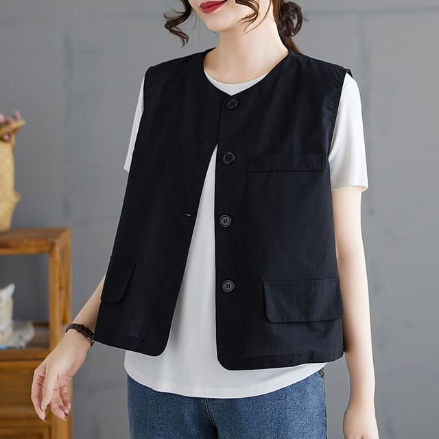 INEN-Button-Up Plain Vest