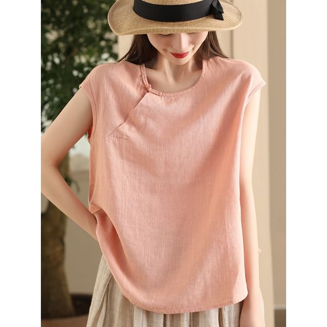 INEN-Cap-Sleeve Crewneck Plain Top
