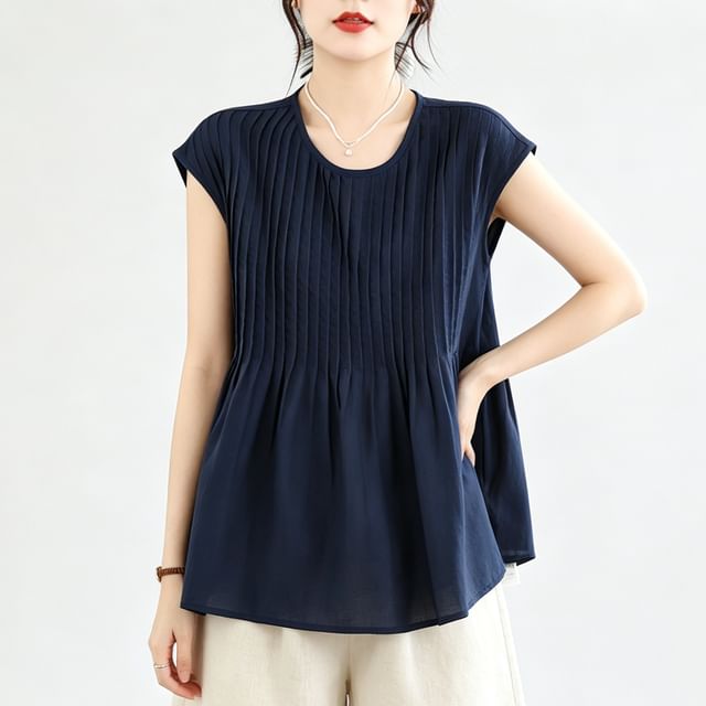 INEN-Cap-Sleeve Striped Blouse