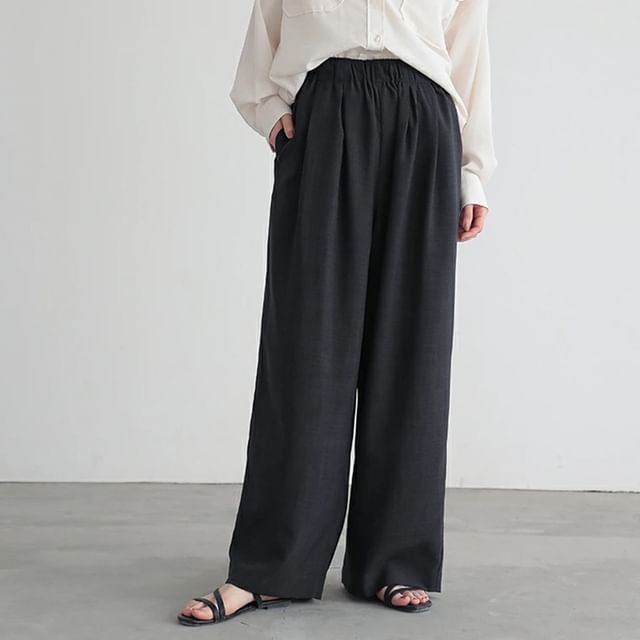 INEN-High Rise Plain Wide Leg Pants