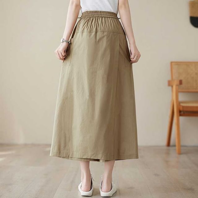 INEN-High Waist Plain Maxi A-Line Skort