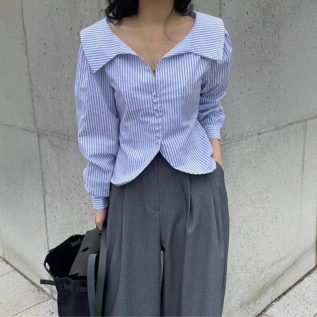 INEN-Long Sleeve Collared Blouse