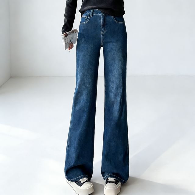 INEN-Mid Waist Washed Flare Jeans Various Designs
