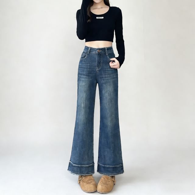 INEN-Mid Waist Washed Flared Jeans Various Designs