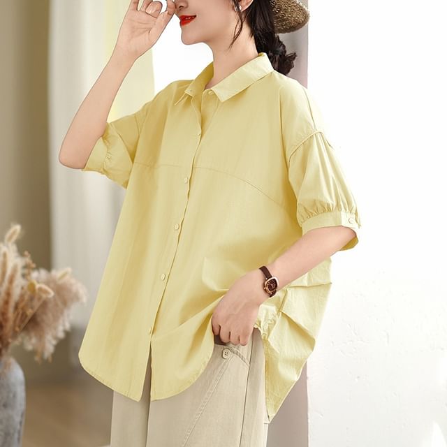 INEN-Short-Sleeve Plain Shirt