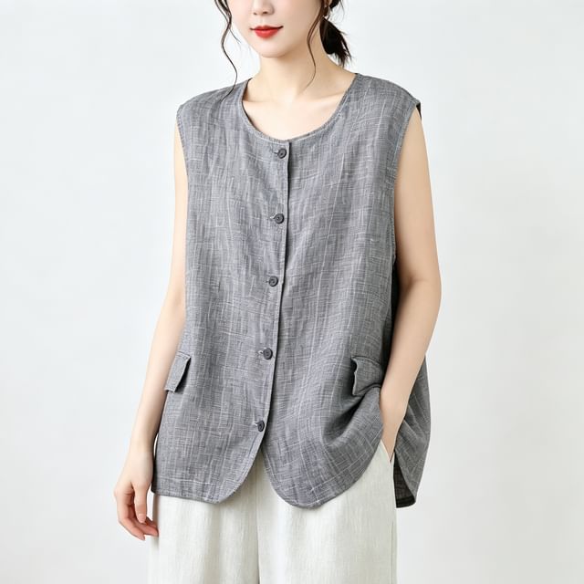 INEN-Sleeveless Melange Button-Up Vest