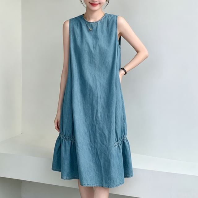 INEN-Sleeveless Washed Mini A-Line Dress