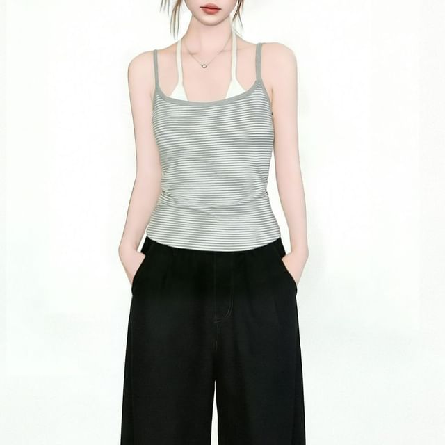 INEN-Strappy Striped Crop Top