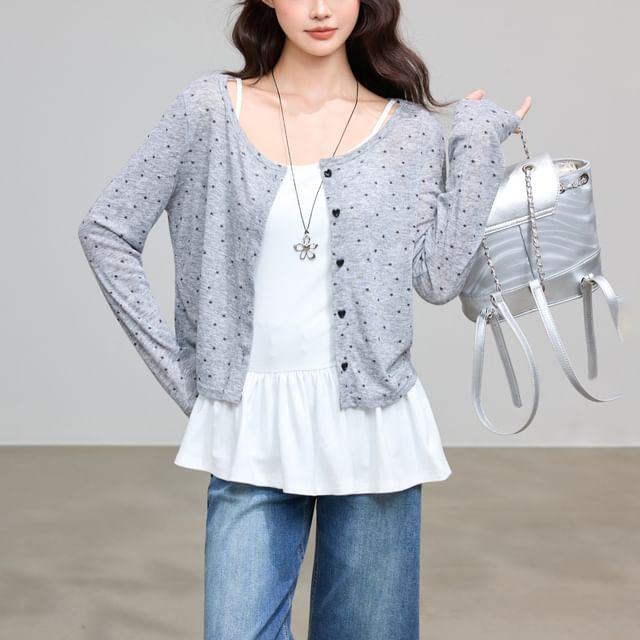 INEN-V-Neck Button-Up Plain Crop Cardigan