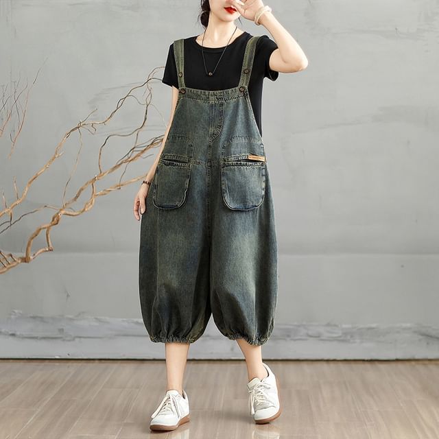 INEN-Washed Capri Harem Jumper Jeans