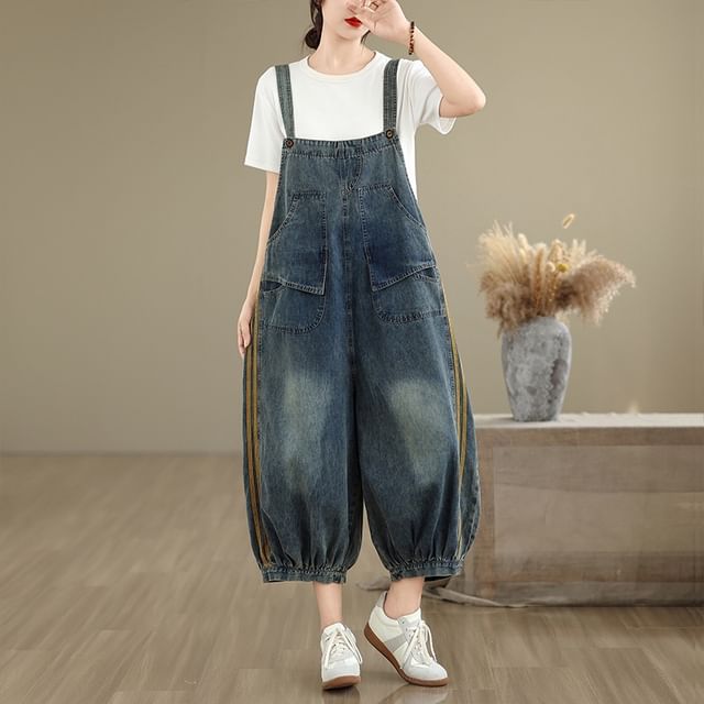 INEN-Washed Striped Cropped Harem Jumper Jeans