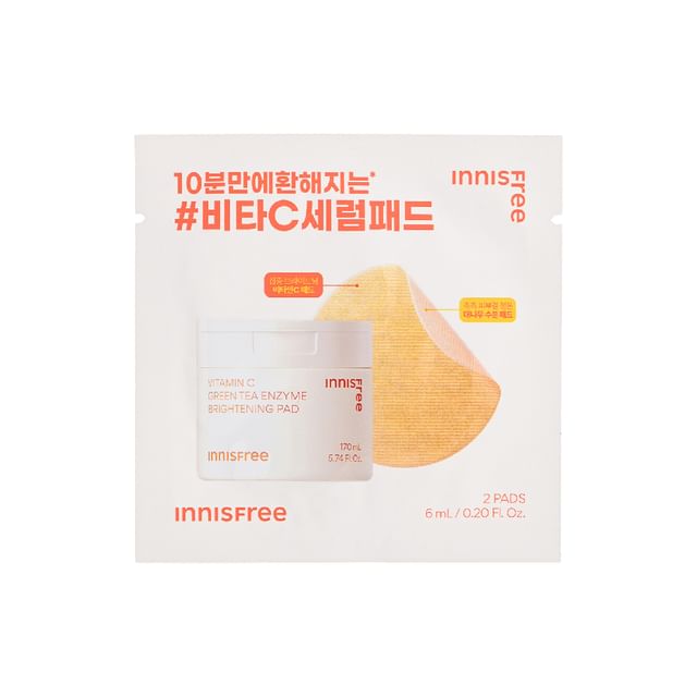 innisfree-Vitamin C Green Tea Enzyme Brightening Pad Sachet - Discos de Tonificação para Clareamento-2 Unid