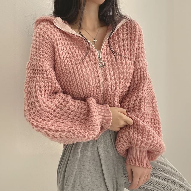 innomori-Plain Hood Zip Cardigan