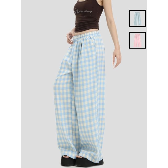 INStudio-Checker Wide-Leg Pants
