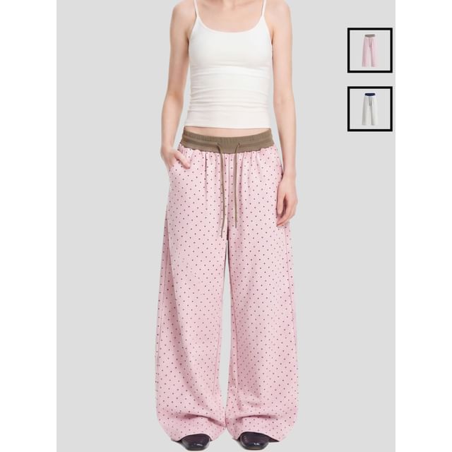 INStudio-Dotted Wide-Leg Relaxed Pants