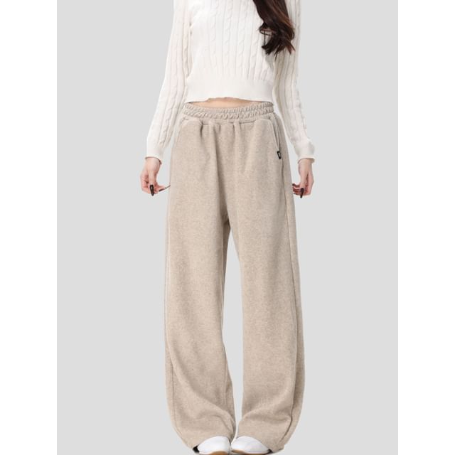 INStudio-Elastic-Waist Plain Wide-Leg Sweatpants
