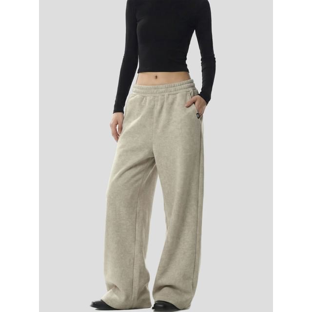 INStudio-Elastic-Waist Plain Wide-Leg Sweatpants