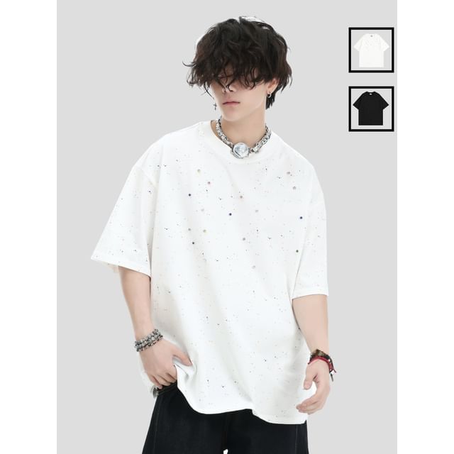 INStudio-Gem-Accent Splatting Loose T-Shirt