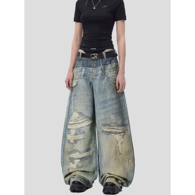 INStudio-Layered Wide-Leg Relaxed Jeans