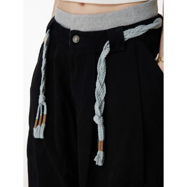 INStudio-Low Waist Two Tone Wide Leg Pants