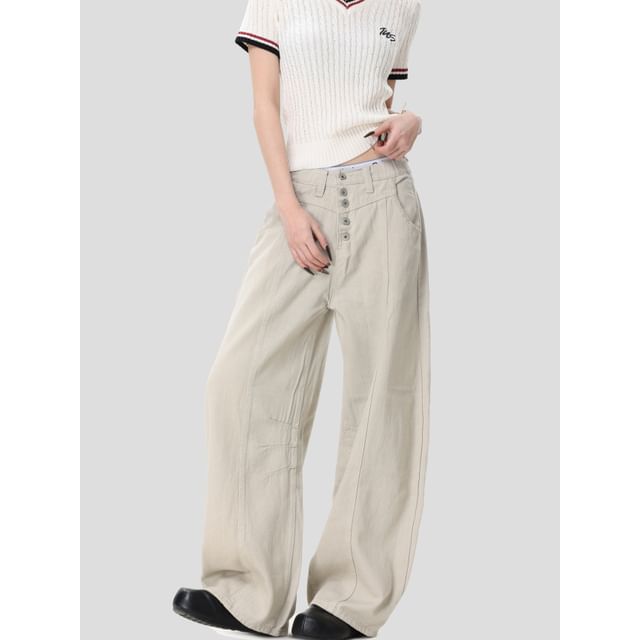 INStudio-Mid Rise Plain Panel Baggy Jeans