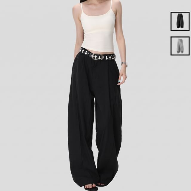 INStudio-Mid Rise Plain Wide Leg Pants