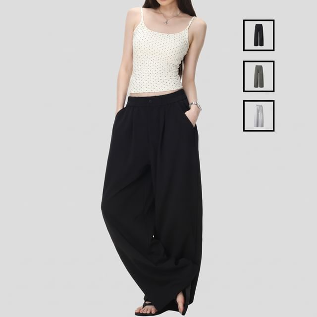 INStudio-Mid Rise Plain Wide Leg Pants