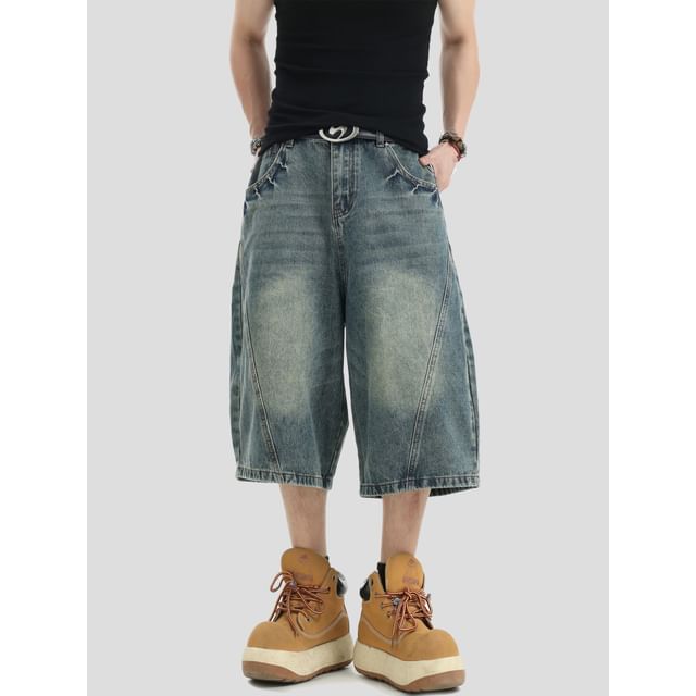 INStudio-Mid Rise Washed Barrel Jorts