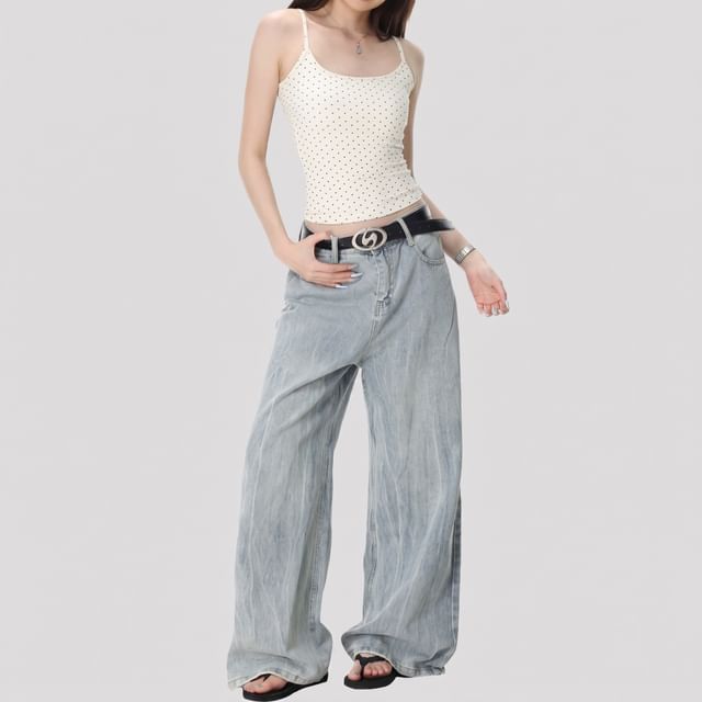 INStudio-Mid Rise Washed Wide Leg Jeans