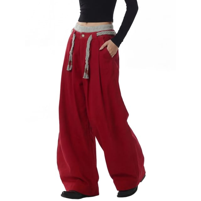 INStudio-Mid Waist Two Tone Wide Leg Pants
