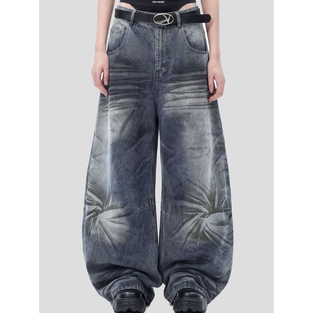 INStudio-Mid Waist Washed Wide Leg Jeans