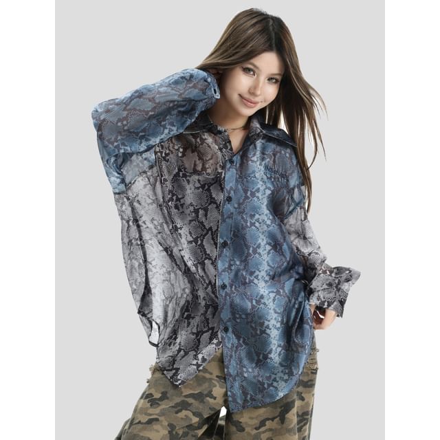 INStudio-Oversized Snakeskin Light Shirt