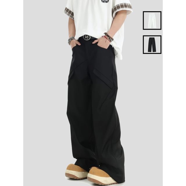 INStudio-Patchwork Straight-Cut Loose Pants
