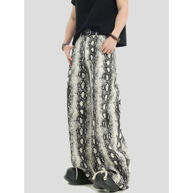 INStudio-Snakeskin Straight-Cut Loose Jeans