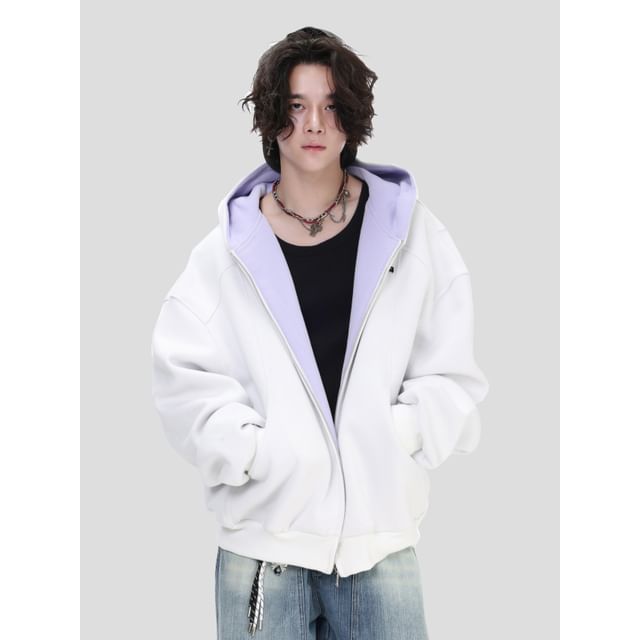 INStudio-Two Tone Oversized Zip Hoodie