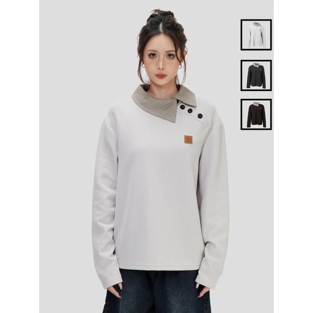 INStudio-Unisex Asymmetrical-Collar Long-Sleeve Tee