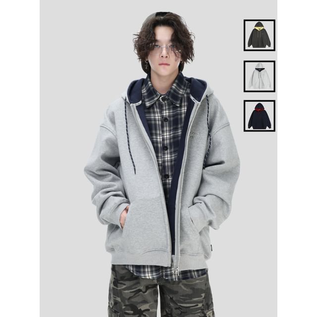 INStudio-Unisex Brushed Colorblock Zip Hoodie