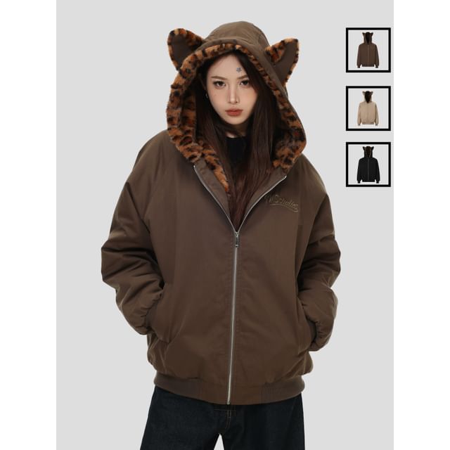 INStudio-Unisex Ear-Accent Hooded Jacket