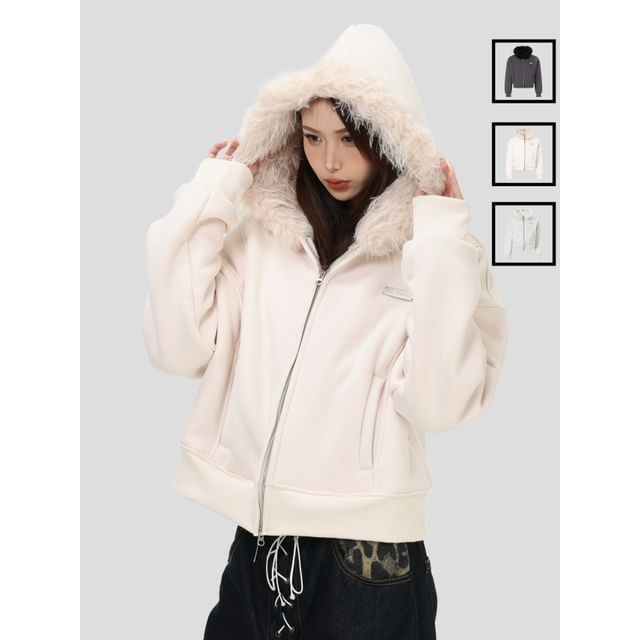 INStudio-Unisex Faux Fur-Panel Zip Hoodie