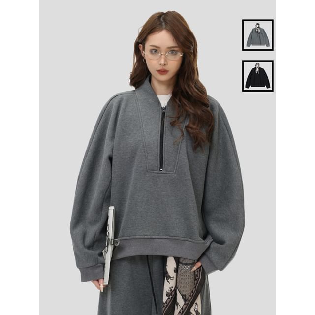 INStudio-Unisex Half-Zip V-Neck Pullover with Scarf