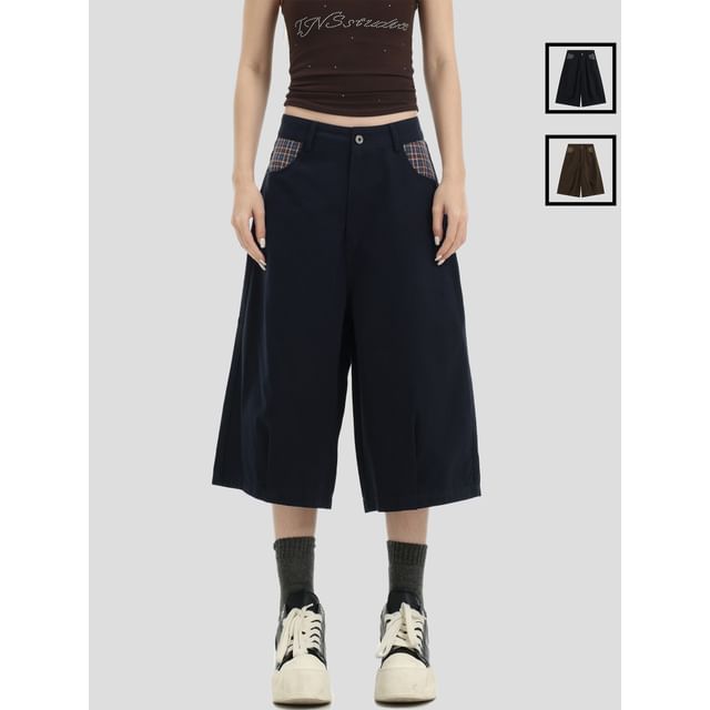 INStudio-Unisex Mid Rise Patch-Panel Wide-Leg Capri Pants